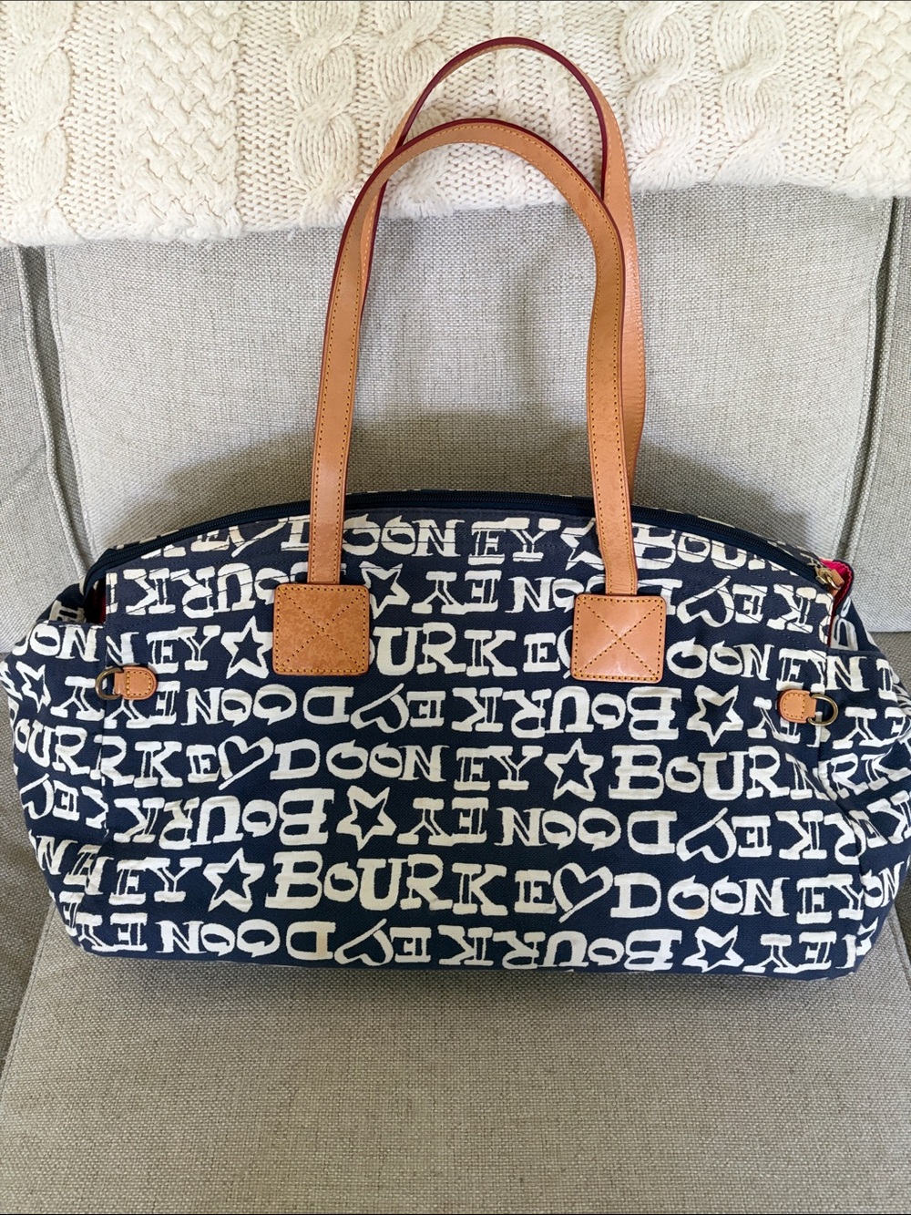 Dooney & Bourke rare vintage Navy and Tan Logo Tote Bag excellent cond.